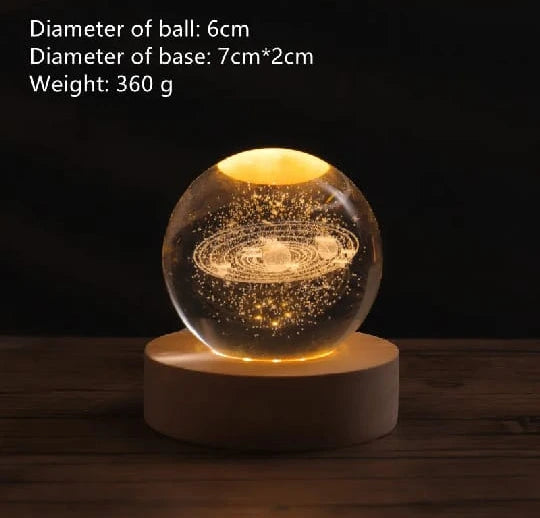 3d Galaxy Solar System Crystal Ball Night Light With Wooden Base, For Boys And Girls – Moon Lamp – World Lamp – Satellite Lamp