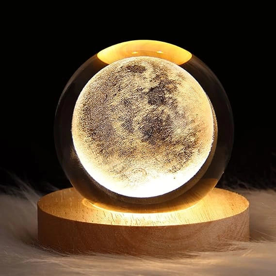 3d Galaxy Solar System Crystal Ball Night Light With Wooden Base, For Boys And Girls – Moon Lamp – World Lamp – Satellite Lamp