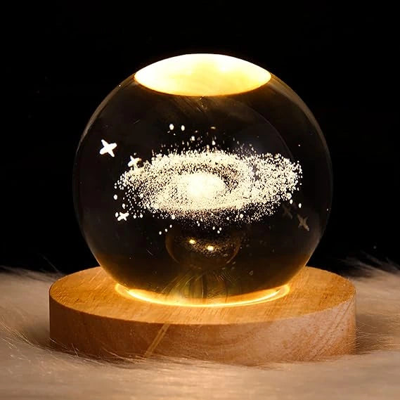 3d Galaxy Solar System Crystal Ball Night Light With Wooden Base, For Boys And Girls – Moon Lamp – World Lamp – Satellite Lamp
